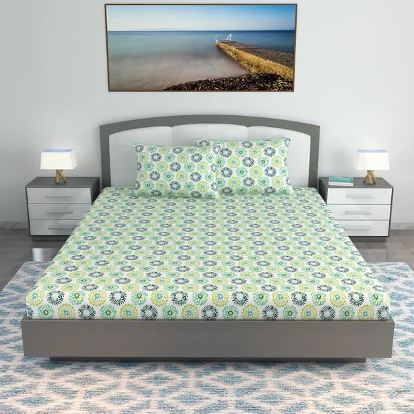 100%_Cotton_120_TC_Dahila_King_Bedsheet_2_Pillow_Covers,_Deep_Lake