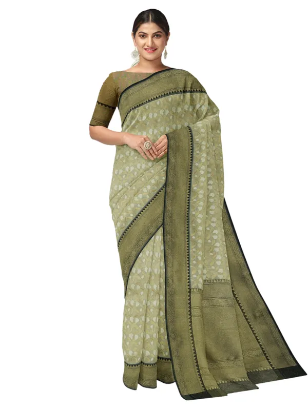 Off_White_Cotton_Blend_Banarasi_Sarees_For_Women