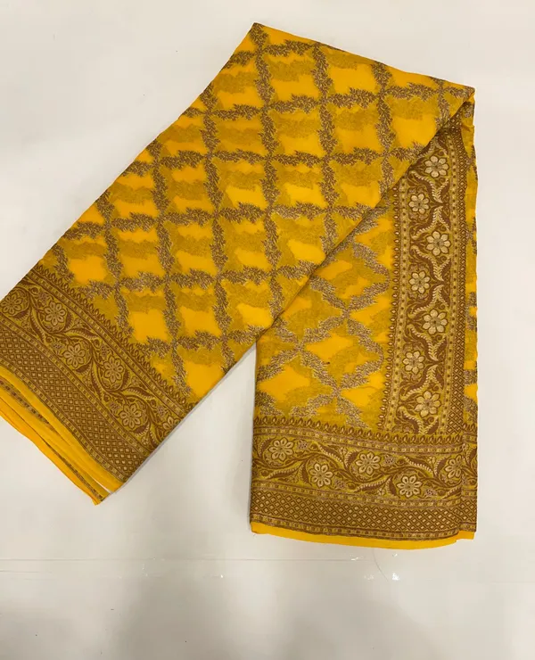 Humairah_Presents_Pure_Handwoven_Yellow_Chiffon_Kadiyal_Copper_Zari_Jaal_and_Resham_Mina_Zari_Boota_Pallu_with_Yellow_Blouse
