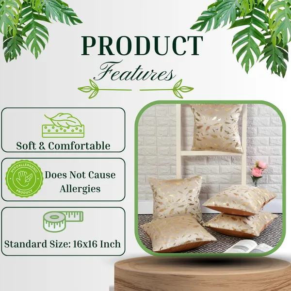 16x16_Inch_Velvet_Cushion_Covers_Set_of_5_Pcs,_Soft_Decorative_Golden_Feather_Print_Faux_Fur_Throw_Pillow_Covers_for_Sofa,_Couch,_Bed,_Living_Room_(Beige)-250_TC