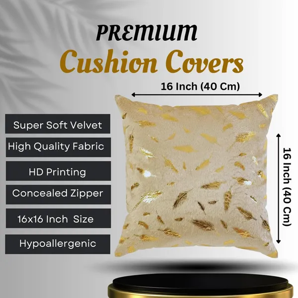 16x16_Inch_Velvet_Cushion_Covers_Set_of_5_Pcs,_Soft_Decorative_Golden_Feather_Print_Faux_Fur_Throw_Pillow_Covers_for_Sofa,_Couch,_Bed,_Living_Room_(Beige)-250_TC