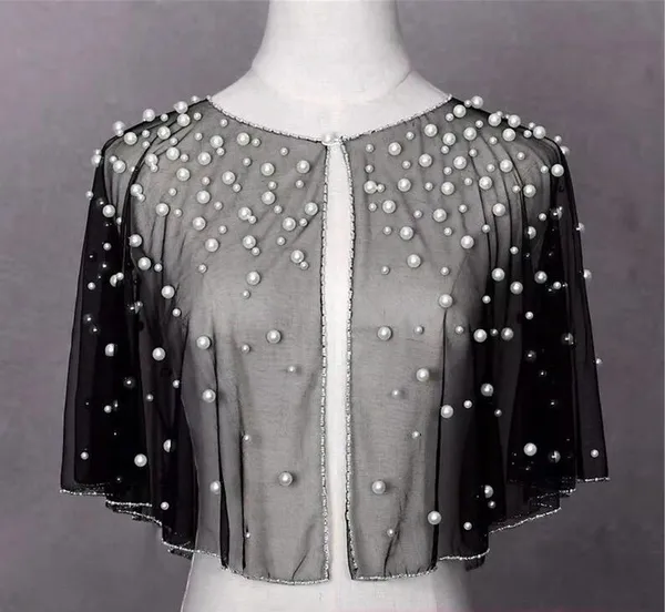Black_Net_Short_Poncho_Pearl_Luxury_Party_Wear_Jacket_For_Women