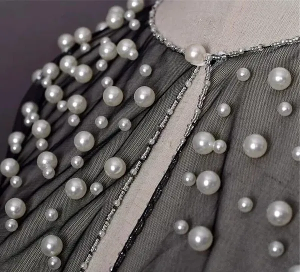 Black_Net_Short_Poncho_Pearl_Luxury_Party_Wear_Jacket_For_Women