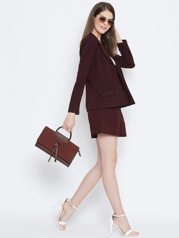 Maroon_Polyester_Short_For_Women