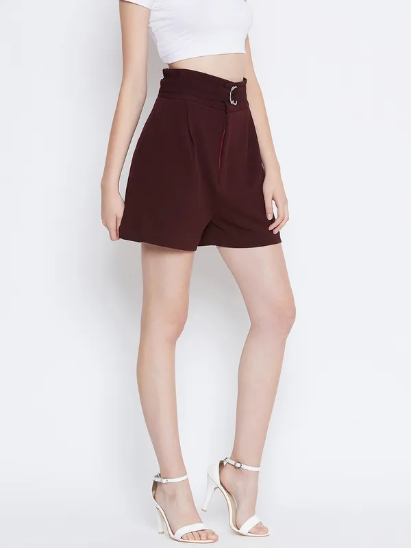 Maroon_Polyester_Short_For_Women