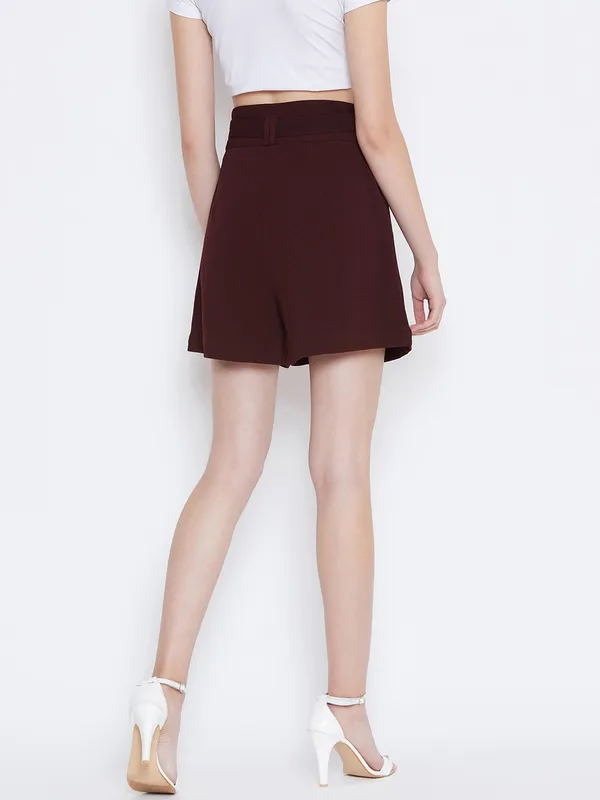 Maroon_Polyester_Short_For_Women