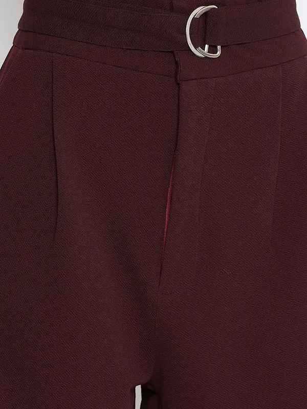 Maroon_Polyester_Short_For_Women