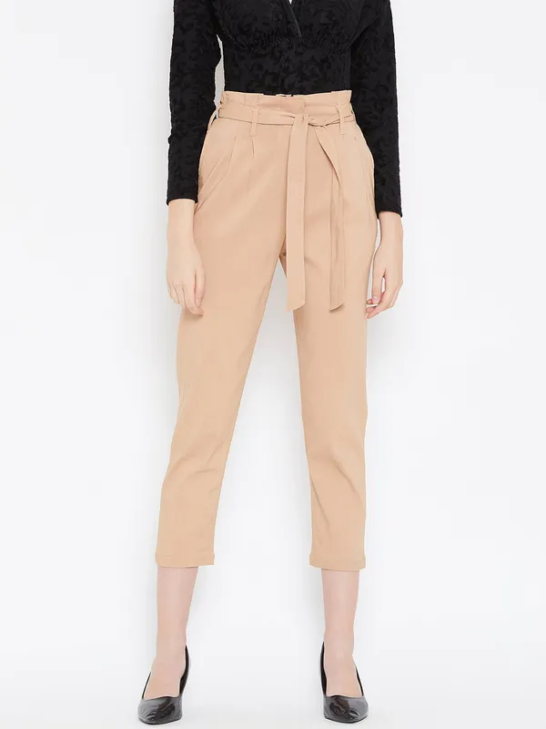 Beige_Viscose_Rayon_Trouser_For_Women
