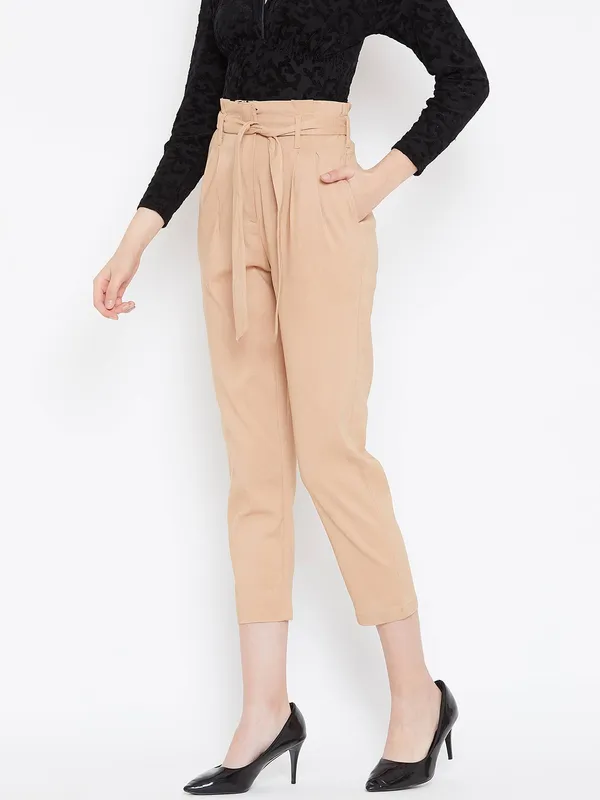 Beige_Viscose_Rayon_Trouser_For_Women