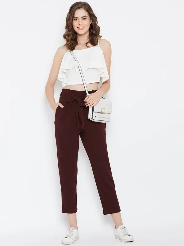 Zastraa_Maroon_Viscose_Rayon_Trouser_For_Women