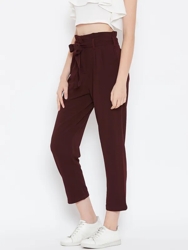 Zastraa_Maroon_Viscose_Rayon_Trouser_For_Women
