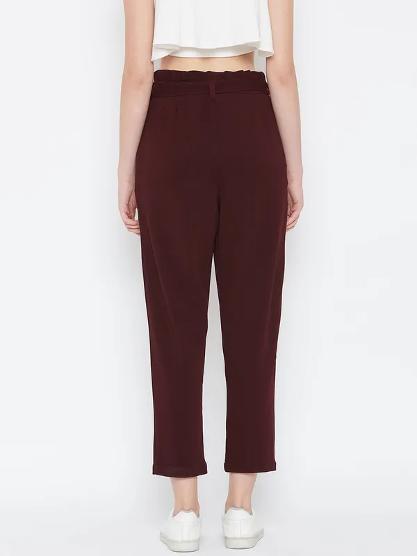 Zastraa_Maroon_Viscose_Rayon_Trouser_For_Women