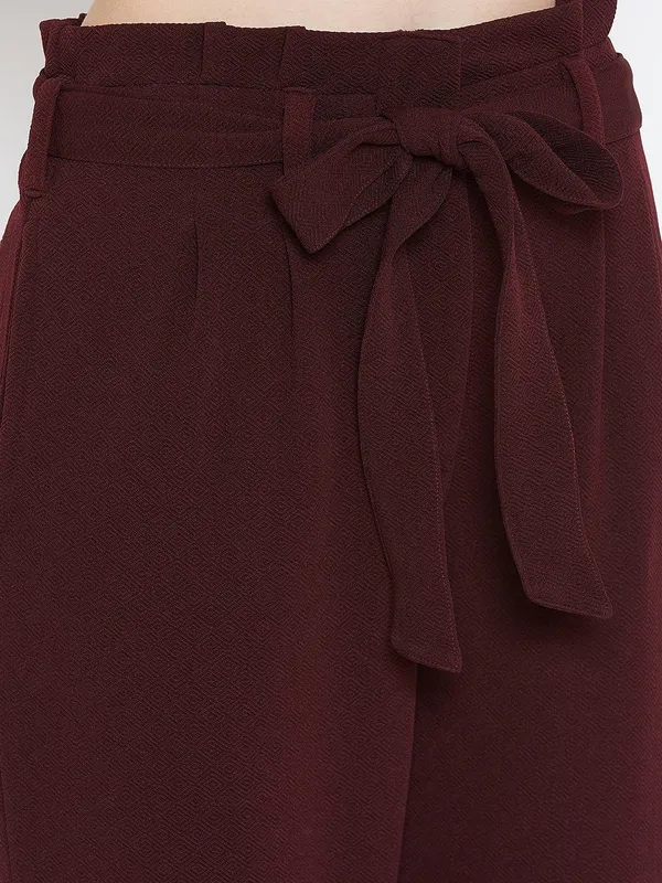 Zastraa_Maroon_Viscose_Rayon_Trouser_For_Women