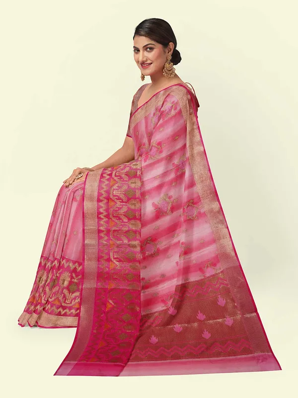 Pink_Matka_Silk/Silk_Blend_Banarasi_Sarees_For_Women