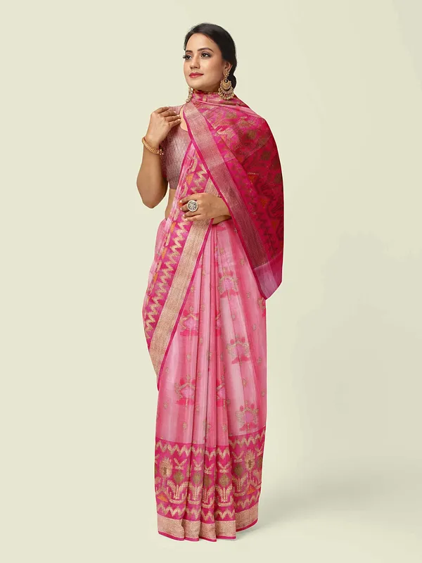 Pink_Matka_Silk/Silk_Blend_Banarasi_Sarees_For_Women