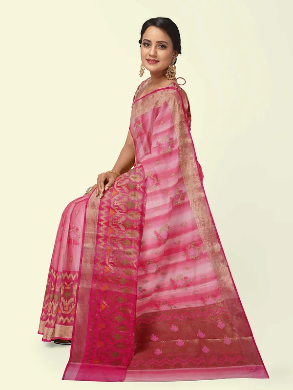 Pink_Matka_Silk/Silk_Blend_Banarasi_Sarees_For_Women