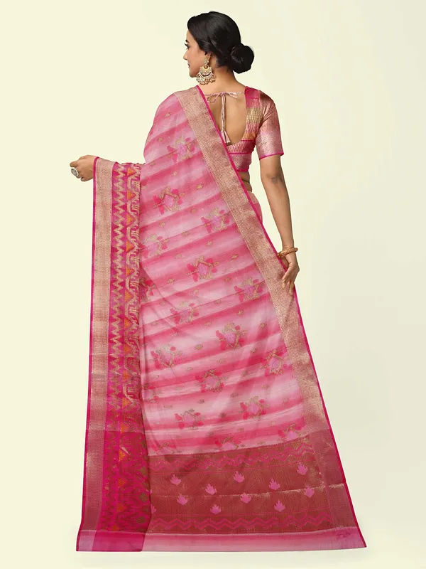 Pink_Matka_Silk/Silk_Blend_Banarasi_Sarees_For_Women