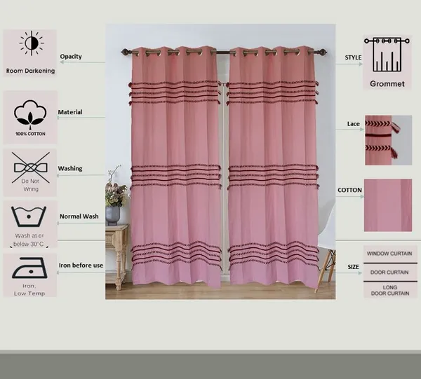 Pack_of_2_Cotton_Pink_Boho_Braids_Collection_Curtain_Set_for_Window_and_Door