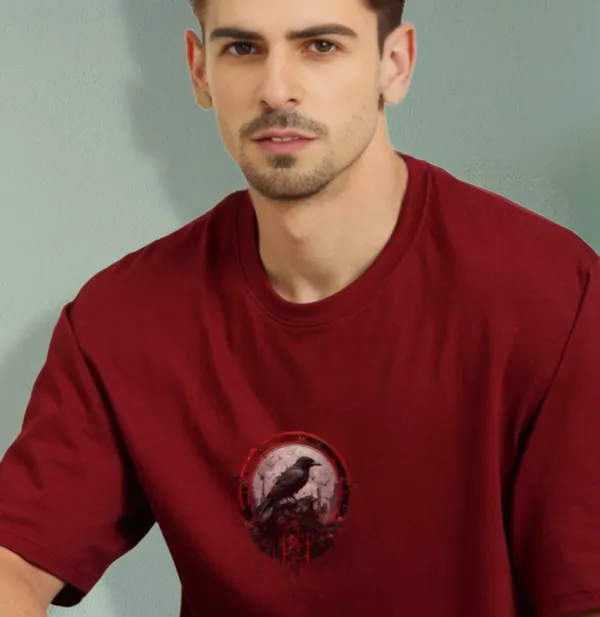 Maroon_Oversized_Printed_Half_Sleeve_Cotton_T-Shirt_For_Men
