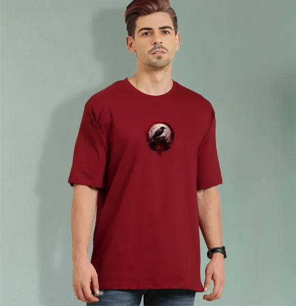 Maroon_Oversized_Printed_Half_Sleeve_Cotton_T-Shirt_For_Men