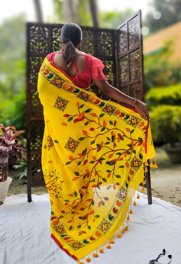 Yellow_Cotton_Hand_Painted_Handloom_Saree