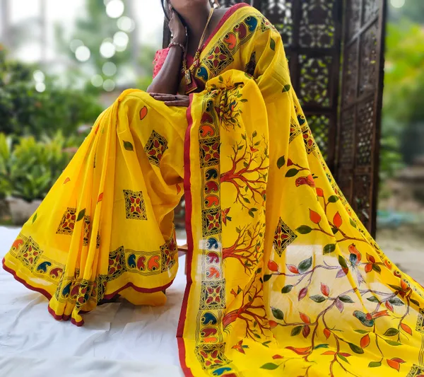 Yellow_Cotton_Hand_Painted_Handloom_Saree