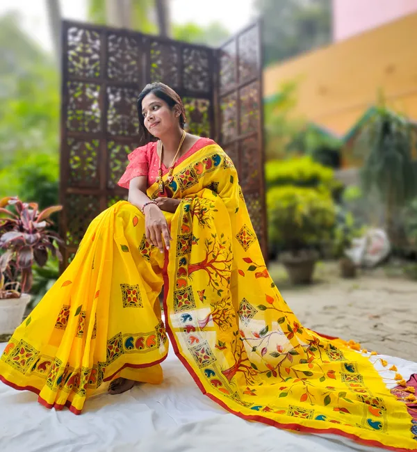 Yellow_Cotton_Hand_Painted_Handloom_Saree