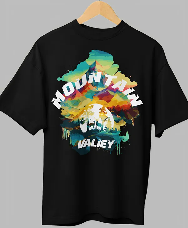 TOFFTEES_Premium_Black_Oversized_Mountain_Valiey_Half_Sleeves_T-shirt_|_French_Terry_Fabric__(220_GSM)
