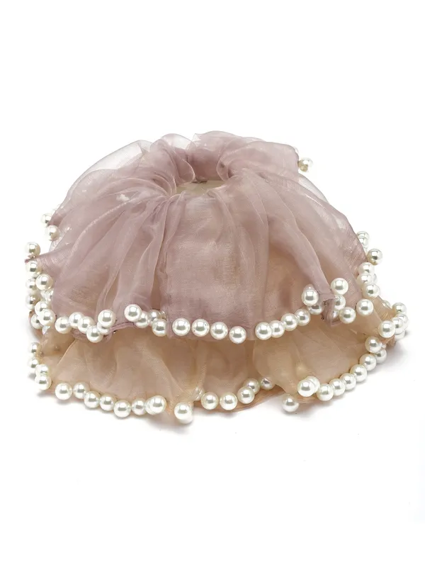 Vogue_Hair_Accessories_Pink_And_Brown_Fancy_Party_Big_Size_Scrunchies_For_Girls_and_Women_Set_of_2