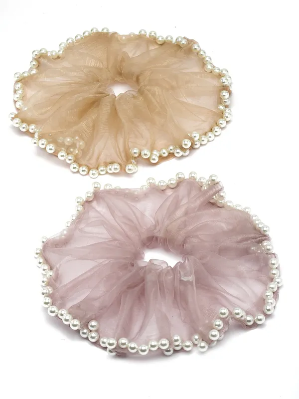 Vogue_Hair_Accessories_Pink_And_Brown_Fancy_Party_Big_Size_Scrunchies_For_Girls_and_Women_Set_of_2