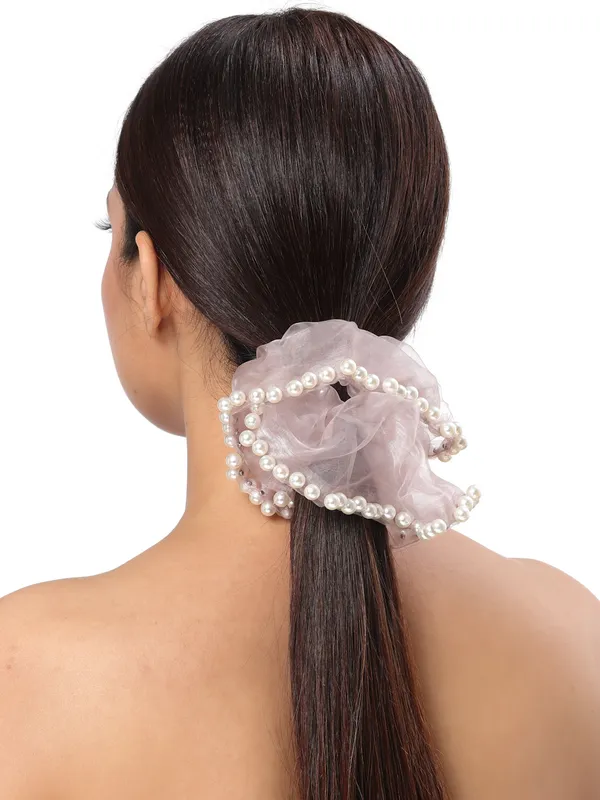 Vogue_Hair_Accessories_Pink_And_Brown_Fancy_Party_Big_Size_Scrunchies_For_Girls_and_Women_Set_of_2