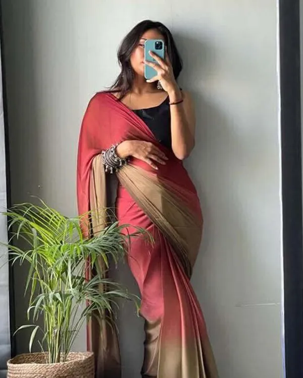 Red_And_Brown_Color_1-Minute_Ready_To_Wear_Naylon_Saree_With_Blouse_Piece