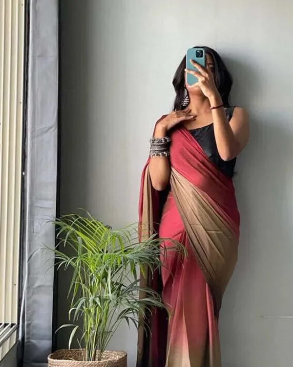 Red_And_Brown_Color_1-Minute_Ready_To_Wear_Naylon_Saree_With_Blouse_Piece
