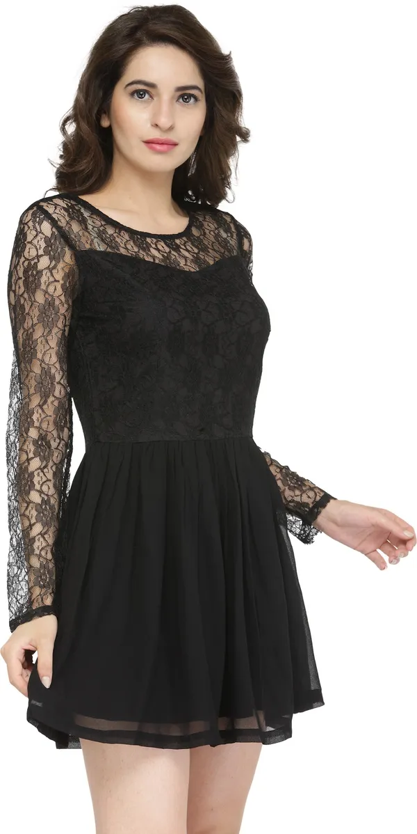 Zastraa_Women_Black_Self_Design_Fit_&_Flare_Dress