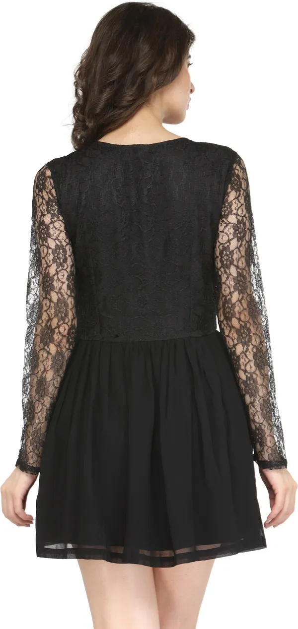 Zastraa_Women_Black_Self_Design_Fit_&_Flare_Dress