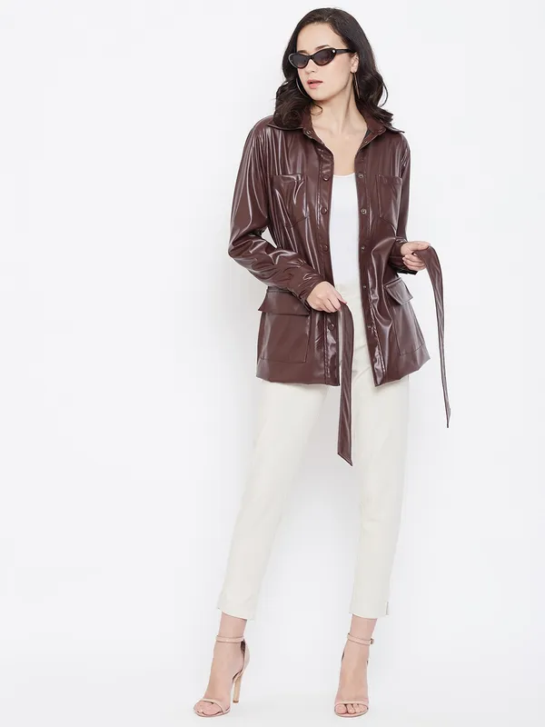 Zastraa_Women_Brown_Solid_Tailored_Jacket