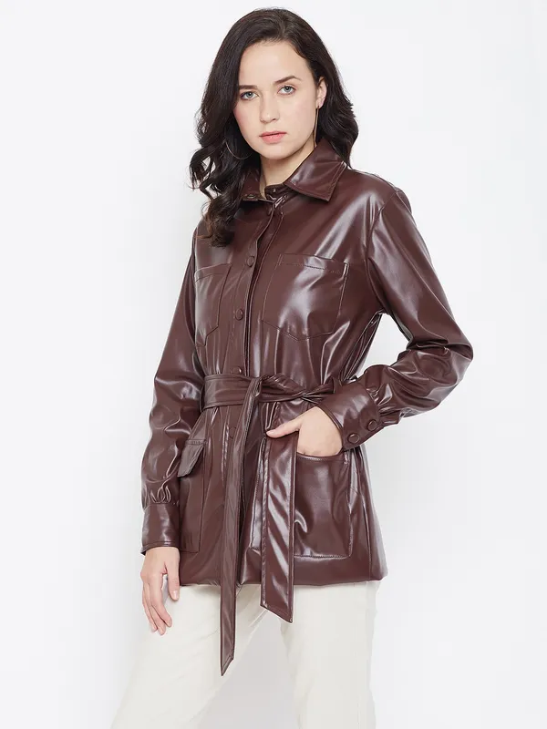 Zastraa_Women_Brown_Solid_Tailored_Jacket