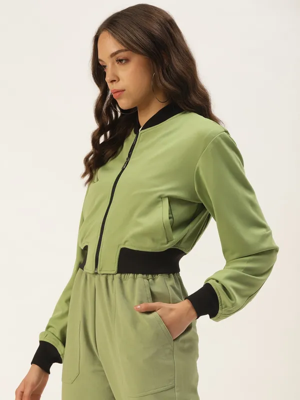 Zastraa_Women_Green_Lightweight_Crop_Bomber_Jacket