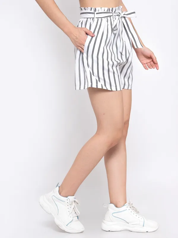 White_&_Black_Polyester_Short_For_Women