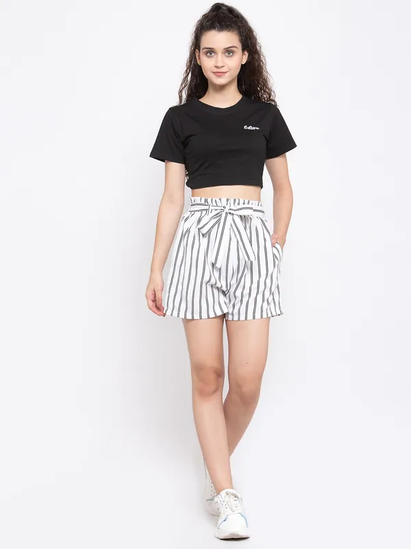 White_&_Black_Polyester_Short_For_Women