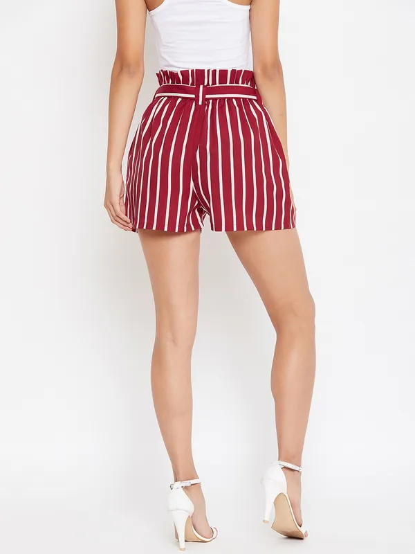 Red_&_White_Polyester_Short_For_Women