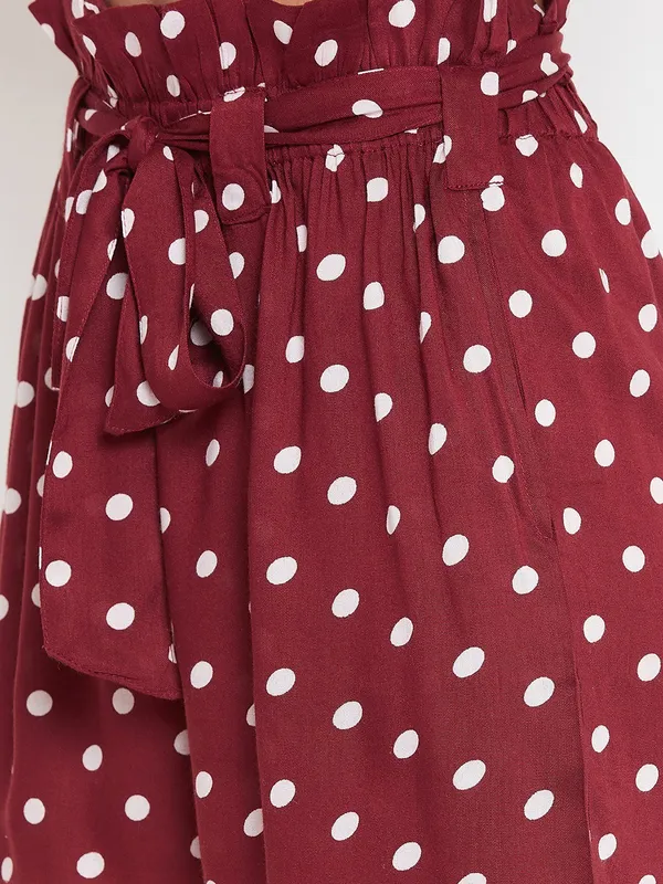 Maroon_&_White_Viscose_Rayon_Short_For_Women