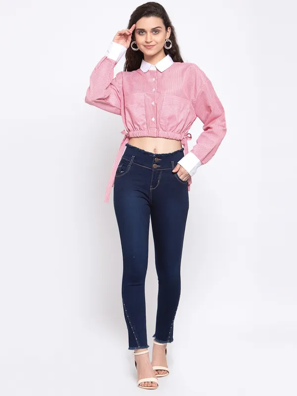 Pink_Cotton_Blend_Shirt_For_Women