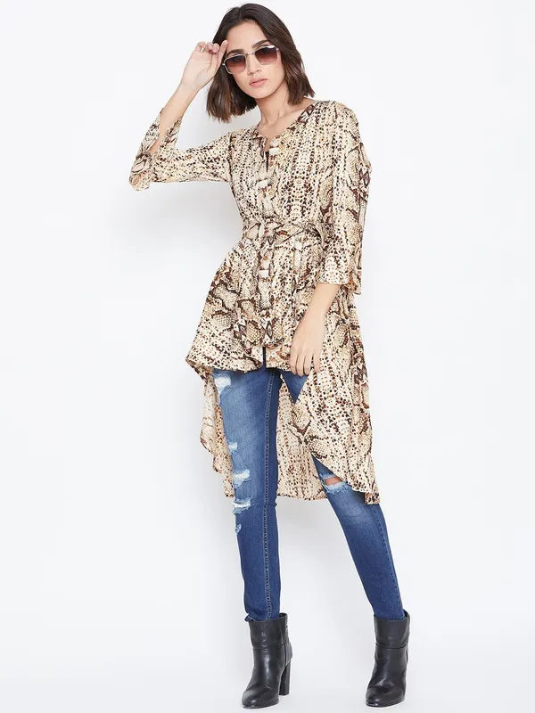 Zastraa_Women_Beige_Animal_Printed_Waterfall_Shrug