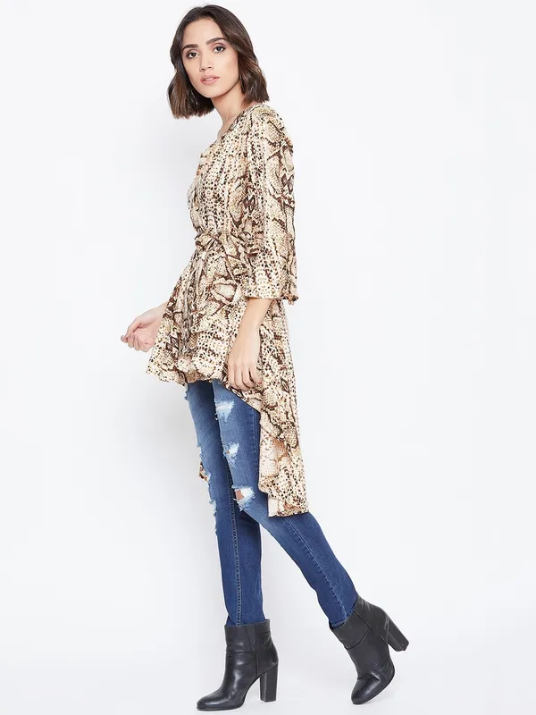 Zastraa_Women_Beige_Animal_Printed_Waterfall_Shrug