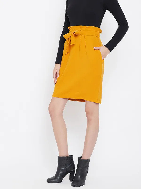 Yellow_Polyester_Skirt_For_Women