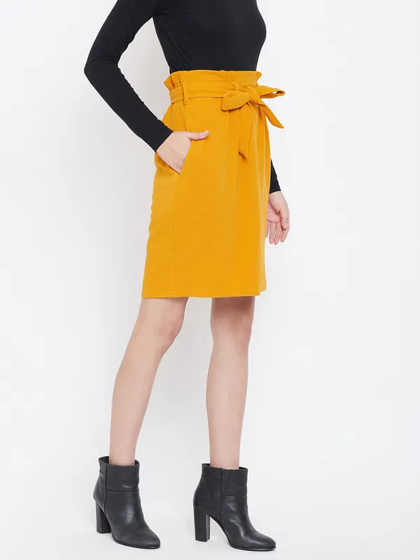 Yellow_Polyester_Skirt_For_Women