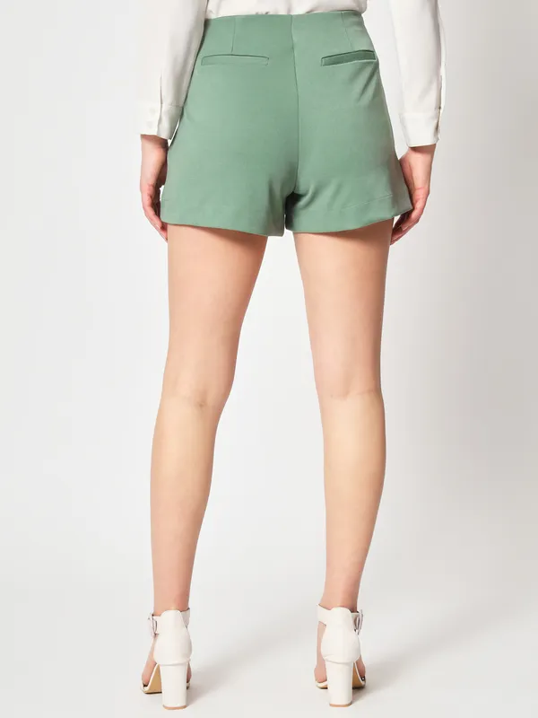 Zastraa_Women_Green_Slim_Fit_High_Waist_Skorts