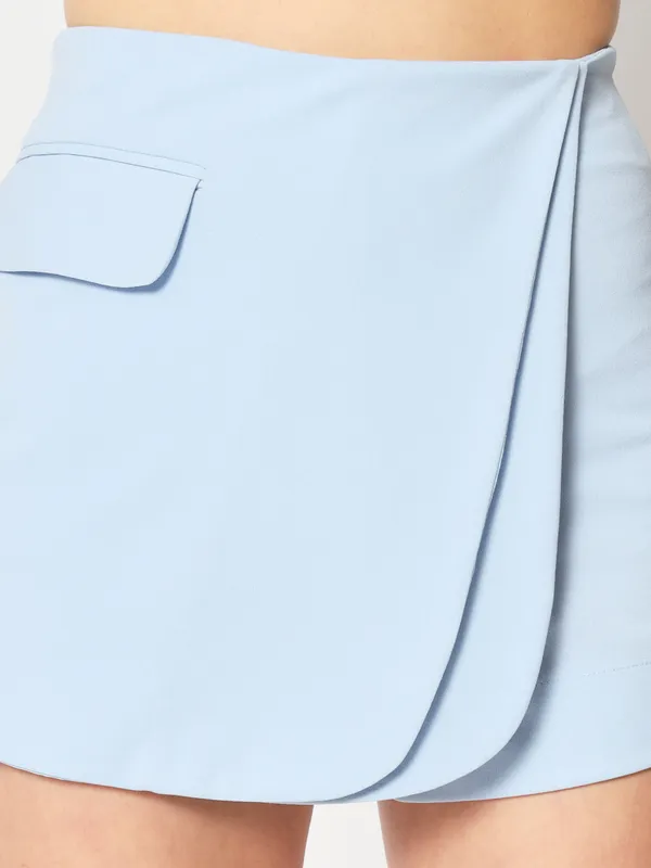 Zastraa_Women_Blue_High-Rise_Crossover_Mini_Skorts