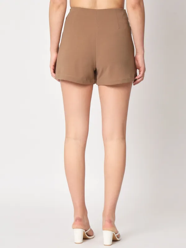Zastraa_Coffee_Brown_Cross_Over_Mini_Scuba_Skorts_With_Flap